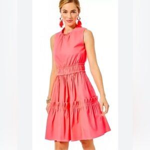 Iilly Pulitzer elina stretch dress neon coral new 16 nwt ruffled tiered
